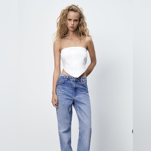 ZARA White Bandana Tube Top Sz L - Picture 2 of 10